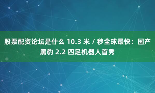股票配资论坛是什么 10.3 米 / 秒全球最快：国产黑豹 2.2 四足机器人首秀